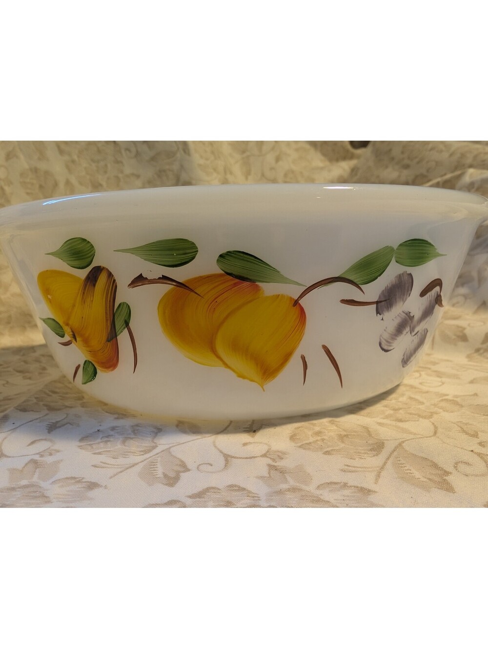 Vintage Fireking Hand-Painted Floral Milk Glass Casserole Dishes- Set of 2
